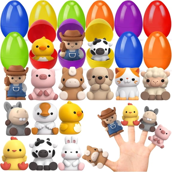 Easter Egg Fillers Toy Set, 12 Pre-Filled Easter Eggs With Finger Puppets, Classroom Prize Rewards And Party Favors For Kids Boys Girls, Multicolor