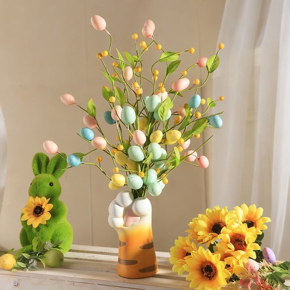 Easter Egg Floral Bouquet Decoration Prop - With 3D Easter Eggs, Assorted Artificial Flowers, And Flexible Stem Arrangement For Festive Decor - For Easter Parties, Home