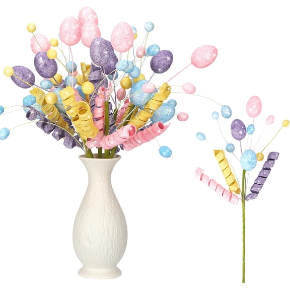 Easter Egg Flower Picks, 6 Piece Set, 15.7 Inch Artificial Twig Branches For Tree Arrangements, Centerpiece And Home Vase Decor, Spring Blossom Style