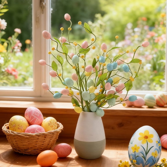 Easter Egg Flower Picks Artificial Spring Tulip Blooms Table Centerpiece Vase Mantel Decor Easter Display