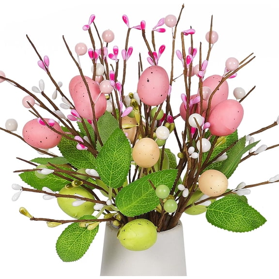 Easter Egg Flowers Picks Decor, Artificial Sprays with Colorful Berries Spring Floral Stems Twig Branches Indoor Outdoor Arrangement Centerpiece Party Home Office Table Decorations