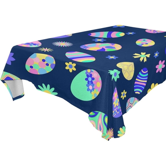 Easter Egg Flowers Tablecloth Rectangle Colorful Table Cloth Large Square Table Cover for Dining Kitchen Party 60"x60" Decor Gift