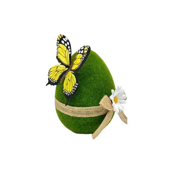 Easter Egg Garden Decor, Simulation Egg Craft Ornament For Outdoor Lawn, Green Egg With Butterfly & Daisy Decoration, Single Piece Easter Decorations For Garden Patio Yard