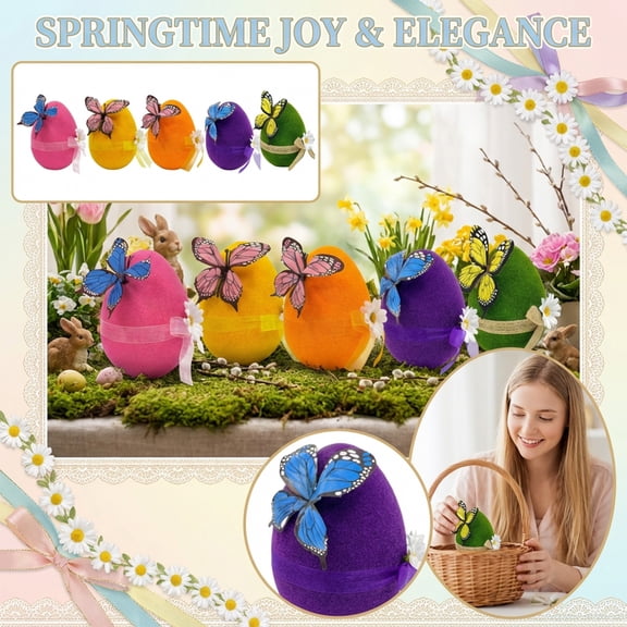 Easter Egg Garden Ornaments, Simulated Easter Egg Crafts, Outdoor Lawn Yard Decor, Spring Easter Holiday Garden Decorations(Orange)