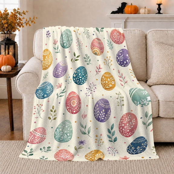 Easter Egg Garden Whimsical Spring Celebration, Festive Holiday Scene, Warm Flannel Blanket for Living Room and Family Room, Art Lovers Easter Gift, Festive Home Decor