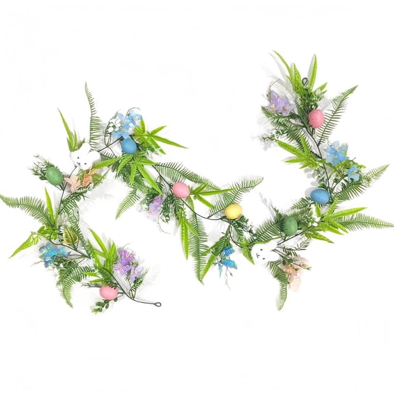 Easter Egg Garland,Artificial Easter Wreaths for Front Door,6Ft Easter Wreath Colorful Artificial Eggs Wreath with Rabbit for Indoor Outdoor Holiday Celebration Decoration,Easter Home Decor(Green)