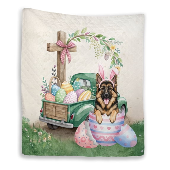 Easter Egg German Shepherd Bunny Ear Welcome Spring Truck Quilt Blanket Alsatian Dog Lover Gifts Cozy Comforter Throw Blanket - 12002