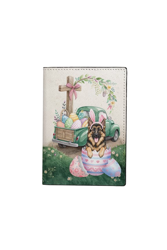 Easter Egg German Shepherd Bunny Ear Welcome Spring Truck Travel Passport Wallet Alsatian Dog Lover Gifts PU Leather Passport Holder Cover - 12002