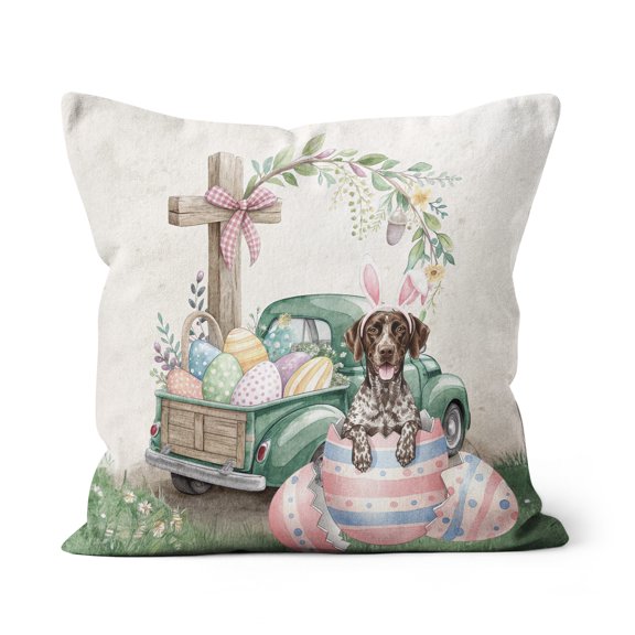 Easter Egg German Shorthaired Pointer Bunny Ear Welcome Spring Truck Pillow Cushion Double Sided GSP Lover Dog Gift Throw Pillow - 12002