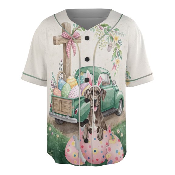 Easter Egg Great Dane Bunny Ear Welcome Spring Truck All Over Print 3D Baseball Shirt Danes Dog Lover Gifts Softball Sport - 12002
