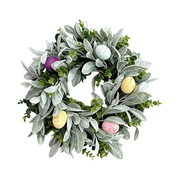 Easter Egg Greenery Wreath Garland - 17 Inch Artificial Spring Wreath with Pastel Eggs for Front Door, Farmhouse Easter Wall Decor, Indoor or Outdoor Holiday Home Decoration