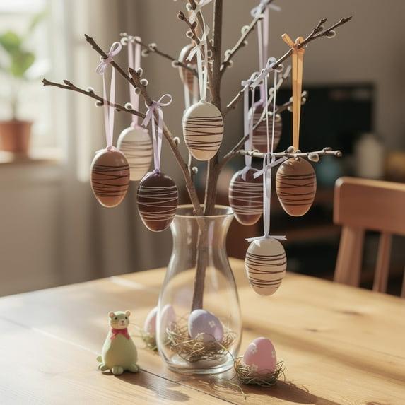 Easter Egg Hanging Decorations, Plastic Easter Eggs Ornaments, Set of 6 Colorful Broken Egg Design Pendants for Easter Tree and Spring Home Decor