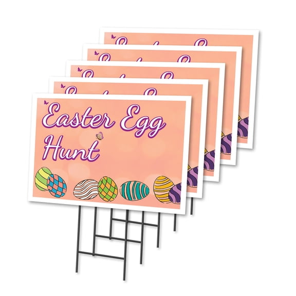 Easter Egg Hunt 5 Pack Of 12" x 16" Yard Sign & Stake | Advertise Your Business | Stake Included Image On Both Sides | Made in The USA