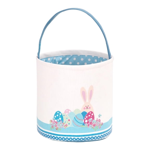 Easter Bunny Egg Hunt Basket, Personalized Canvas Cotton Tote Bag With Handle, Reusable Easter Party Gift Bucket for Kids, Blue, One Size