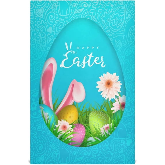 Easter Egg Hunt Kitchen Tea Towels Set of 6 Absorbent Hand Dish Towels, Rabbit Ears Elegant Blue Dishcloths Lint-Free 18x28 Inch Fast Drying for Cooking Baking Home Clean