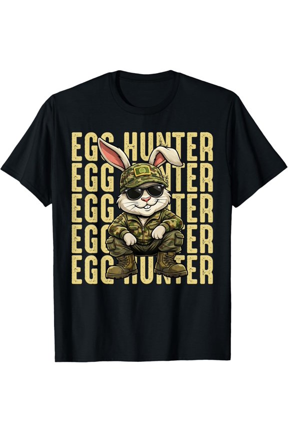 Easter Egg Hunter Camo Hunting Easter Day T-Shirt- 2026 Easter Soft Casual Cotton Short Sleeve T-Shirt Easter Bunny & Eggs Lightweight Graphic Holiday Tee