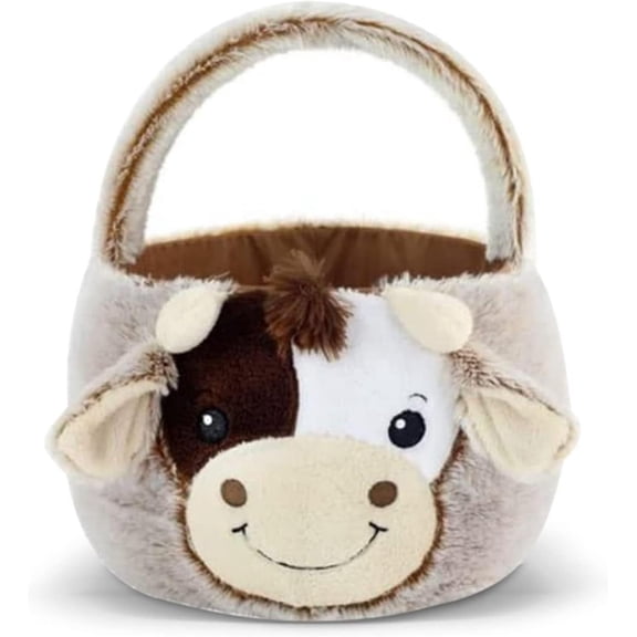 Easter Egg Hunting Baskets Plush Easter Cow Baskets Personalized Cow Easter Buckets Gift Bags for Boys Girls Easter Tote Bags for Easter Decorations Candy Gifts