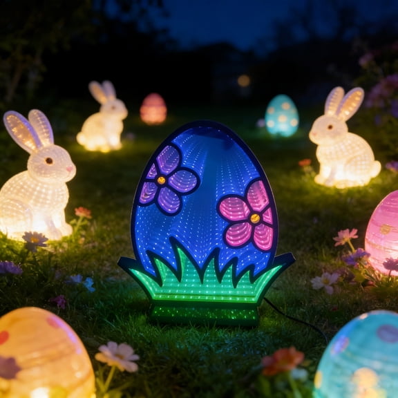 Easter Egg LED Light Sign, Acrylic Nightlight with Base for Bedroom Decor, USB Powered Table Lamp for Club Hotel Restaurant, 3D Illusion Gift and Holiday Ambient Lighting