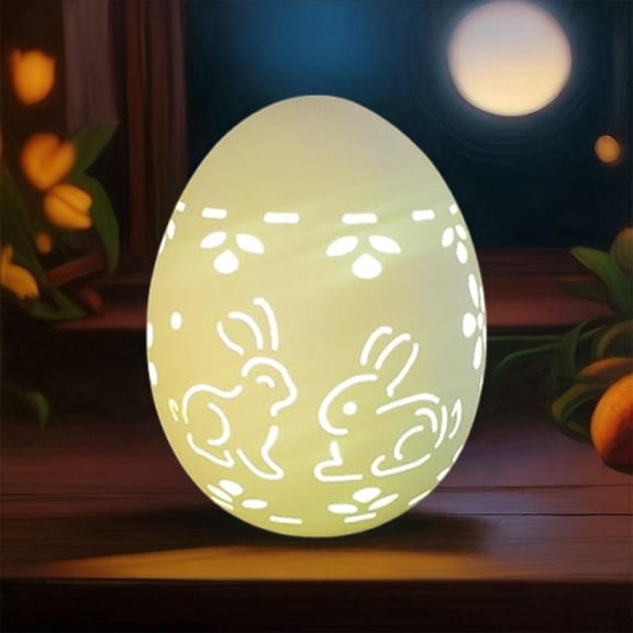 Easter Egg LED Lights Decor, Ceramic Lighted Easter-Egg with Flower Hollowed, Farmhouse Rustic Easter-Eggs Light Up Statue for Easter Home Table Centerpiece Decor