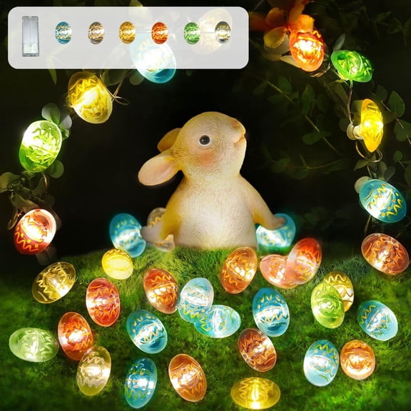 Easter Egg LED String Lights – 39" to 118" Copper Wire with Multicolor Egg Lights, Battery-Operated, Bendable for Wreaths, Mantels, or Centerpieces, Festive Holiday Decor, 39inch