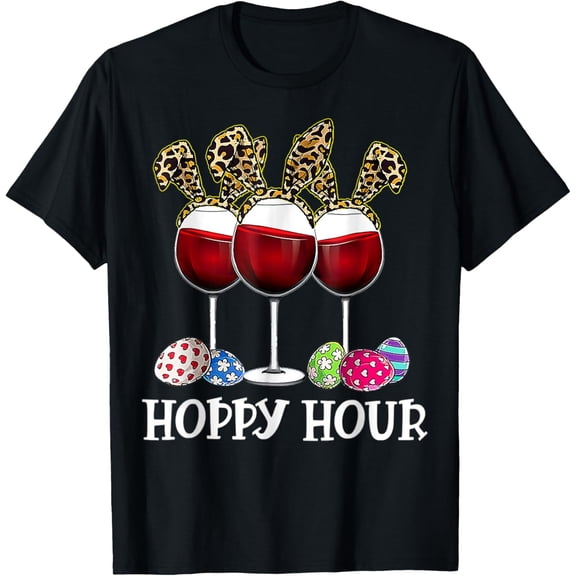 Easter Egg Leoppard Bunny Wine Drinking Womens T-Shirt