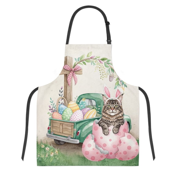Easter Egg Maine Coon Bunny Ear Welcome Spring Truck Apron Cat Lover Kitten Owner Gifts for Cooking Grilling Baking Painting Gardening - 12002