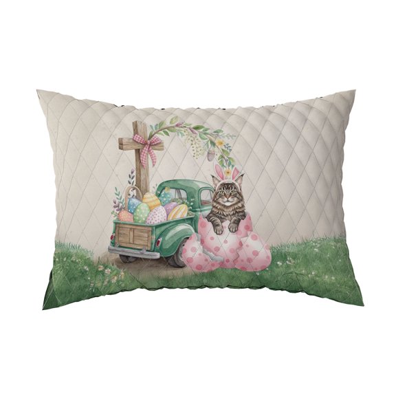 Easter Egg Maine Coon Bunny Ear Welcome Spring Truck Quilt Pillowcase Cat Lover Kitten Owner Gifts Throw Pillow Cover Bed Home Decor - 12002