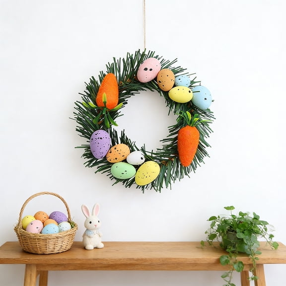 Easter Egg Mini Wreath Holiday Easter Decorations Hanging Door Window Display Home Decor Small Easter Branch Wreath Colorful Egg Floral Style Party Centerpiece Basket Vase Insert Seasonal Decor