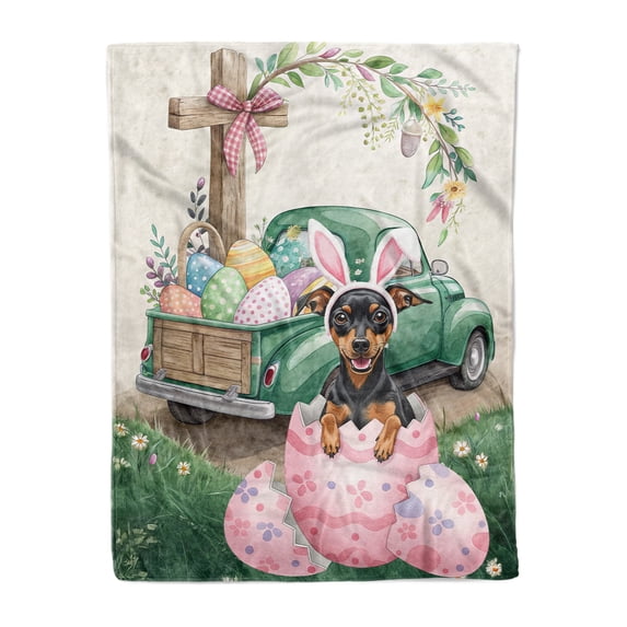 Easter Egg Miniature Pinscher Bunny Ear Welcome Spring Truck Cozy Fleece Blanket Mini Pin Dog Lover Warm Soft Throw Blanket - 12002