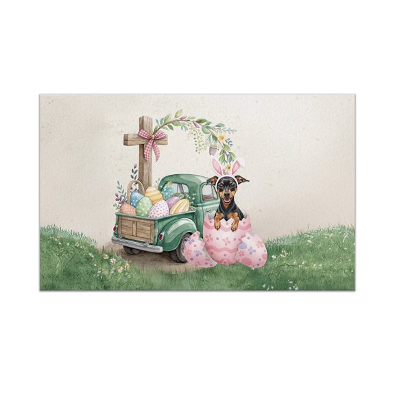 Easter Egg Miniature Pinscher Bunny Ear Welcome Spring Truck Doormat Mini Pin Dog Lover Indoor Outdoor Welcome Mat - 12002