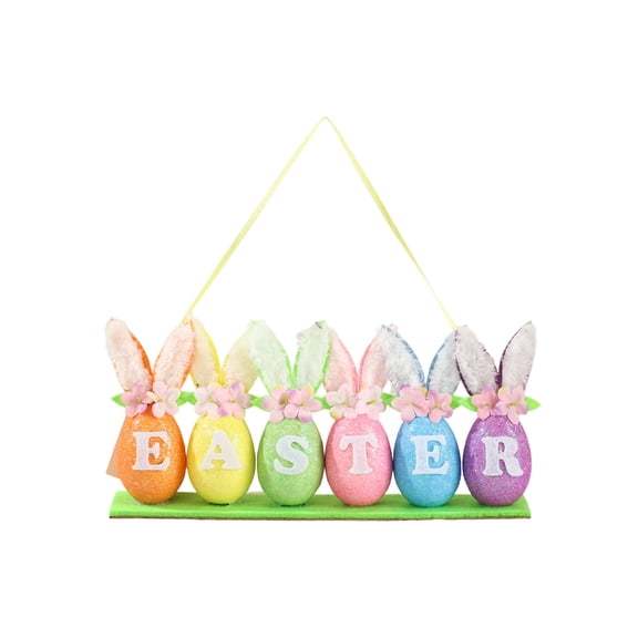 Easter Egg Ornament Set, Decorative Plastic Eggs with Rabbit Ears and Floral Designs, Festive Tabletop and Mantle Display, Spring Home Decor, Holiday Centerpiece for March and April Celebrations