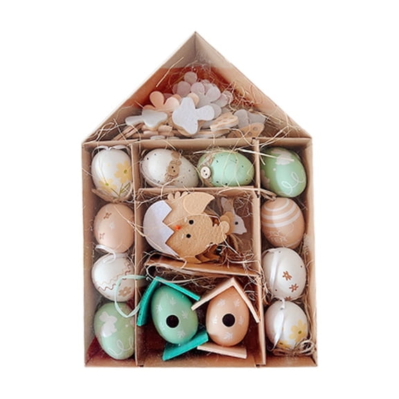 Easter Egg Ornaments Set, Decorative Birdhouse Design, White and Brown Floral Pattern, 50 Pieces (B)