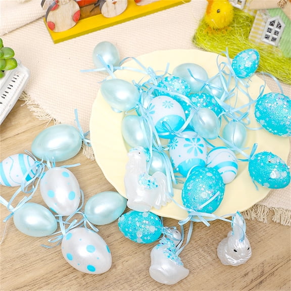 Easter Egg Ornaments Set, Hanging Gift Box For Festival Party Decor, 30Pc Blue Easter Ornaments for Spring Tabletop Decoration for Easter Party Table Home Decor