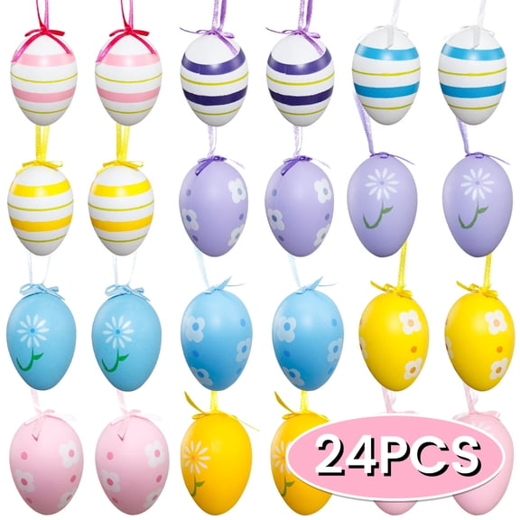 Easter Egg Ornaments for Tree Decorations Mini Plastic Hanging Tree Ornaments for Easter Basket Stuffers DIY Crafts Party Favors 24Pcs Design3