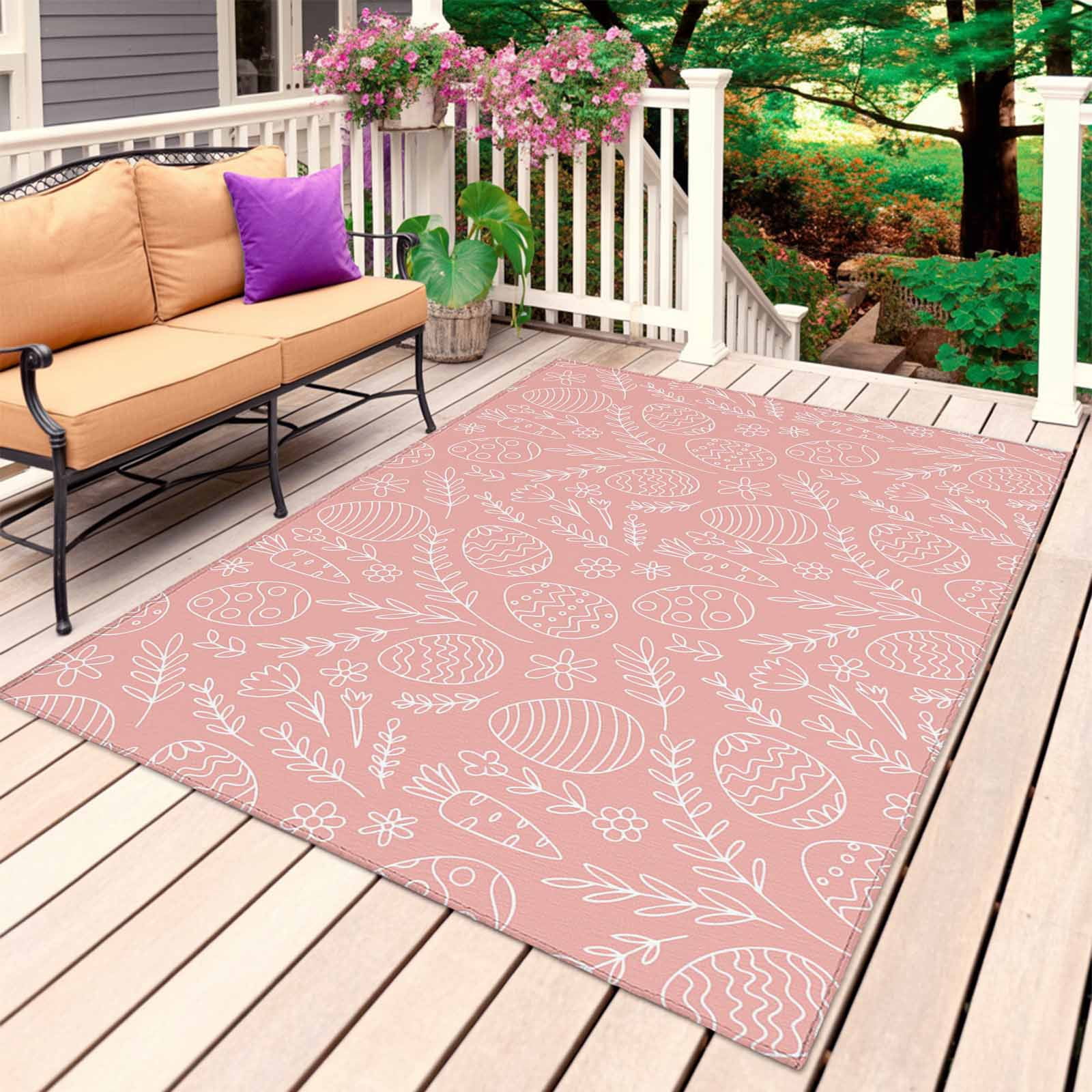 Easter Egg Outdoor Rug 4x6 Ft, Non Slip Washable Area Rug, Pink Flowers ...