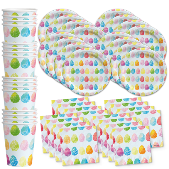 Easter Egg Party Supplies Set Plates Napkins Cups Tableware Kit for 16