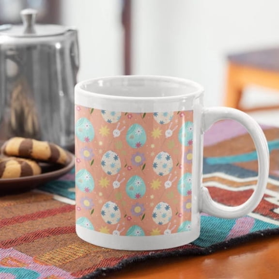 Easter Egg Pattern Coffee , Elegant Easter-Themed Drinkware, Stylish Coffee with Egg Pattern, Gif Easter Day, Painted Egg Mug.