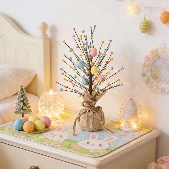 Easter Egg Pear Tree Decoration, Artificial Flower Berries Arrangement, Easter Decorative Ornament For Home Party Table Centerpiece, Easter Tree Decoration With Egg & Berries