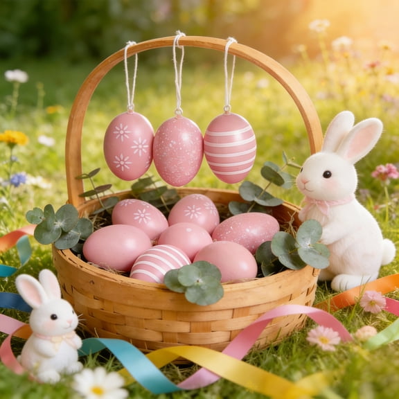 Easter Egg Pendants 8-Pack Plastic Hanging Decorations 6cm Durable for Basket Fillers and Party Decor