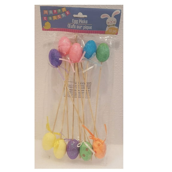 Easter Egg Picks Oeufs sur Pique 10pc Glitter Colored Eggs Easter Basket Party Decor