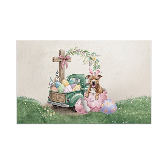 Easter Egg Pitbull Bunny Ear Welcome Spring Truck Doormat Terrier Dog Lover Indoor Outdoor Welcome Mat - 12002