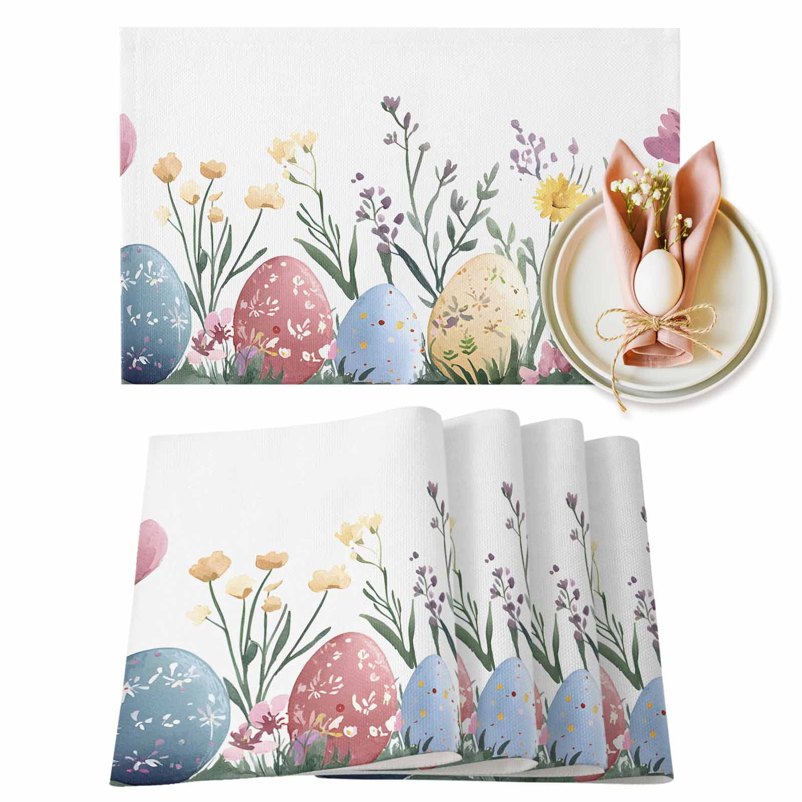 Easter Egg Placemats Set of 1, Watercolor Red Blue Yellow Egg Spring ...