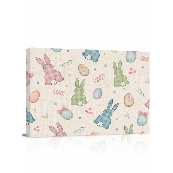 Easter Egg Rabbit Canvas Print Wall Art Colorful Point Spring Leaf Retro Pictures Painting Morden Artwork for Living Room Bedroom, Ready to Hang - 12"x16"