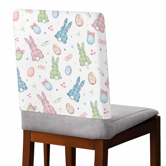 Easter Egg Rabbit Chair Covers Set of 8 Colorful Point Chair Back Covers Stretch Removable Washable Slipcovers Protector for Dining Room Kitchen Party Decor