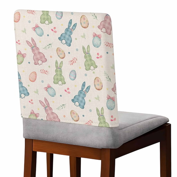 Easter Egg Rabbit Chair Covers Set of 8 Colorful Point Chair Back Covers Stretch Removable Washable Slipcovers Protector for Dining Room Kitchen Party Decor