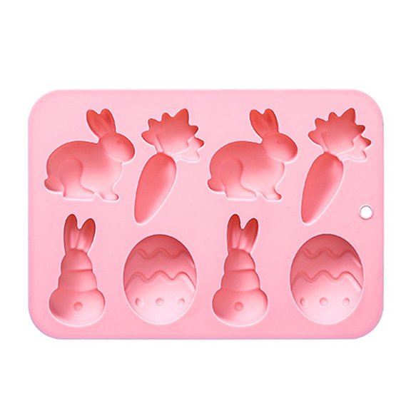 Easter Egg Rabbit Silicone Mold Bunny Chocolate Candy Mold Carrot Cake Baking Tray For Soap Ice Cube Dessert Fondant DIY Kitchen Craft Pan Non Stick Flexible Easter Chocolate Molds Pink 19*13cmm