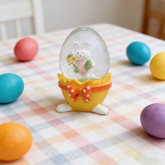 Easter Egg Rabbit Snow Globe Desktop Ornament, Glass Egg with Bunny Figurine, Resin Base for Home, Living Room & Easter Party Decor