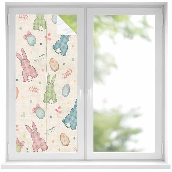 Easter Egg Rabbit Window Privacy Film, Colorful Point Frosted Glass Window Clings Static Cling UV Heat Blocking Reusable Door Sticker for Bathroom 17.7 x 39.3 Inch