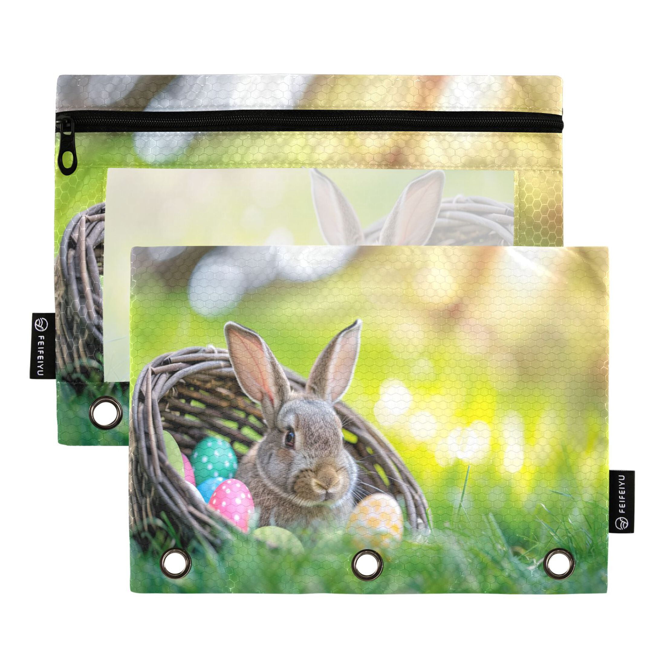 Easter Egg Rabbit in Basket 2 Pack Pencil Pouch for 3 Ring Binder ...