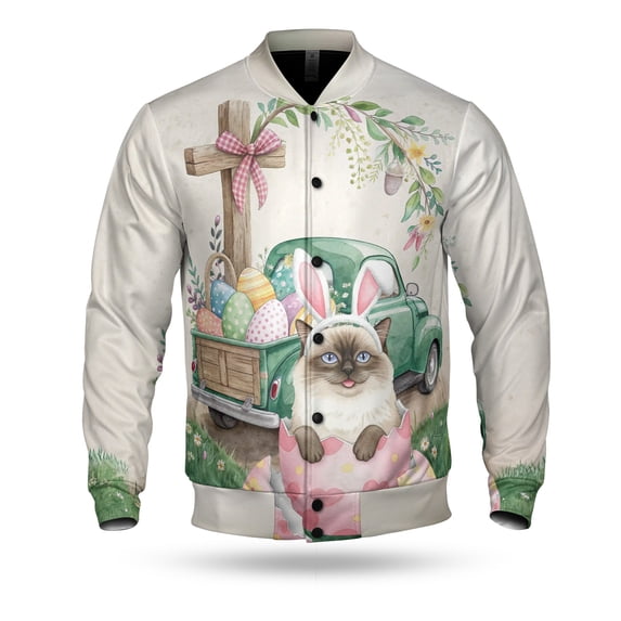 Easter Egg Ragdoll Bunny Ear Welcome Spring Truck All Over Print 3D Baseball Jacket Cat Lover Kitten Owner Gifts Idea Bomber Jacket Softball - 12002